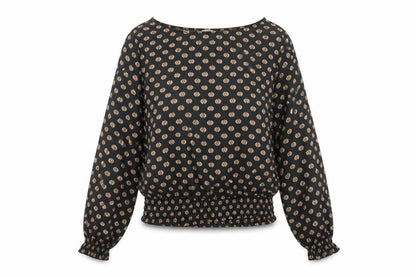 Adele Altman Womens Black Geometric Polyester Basic Blouse Size M Boat Neck