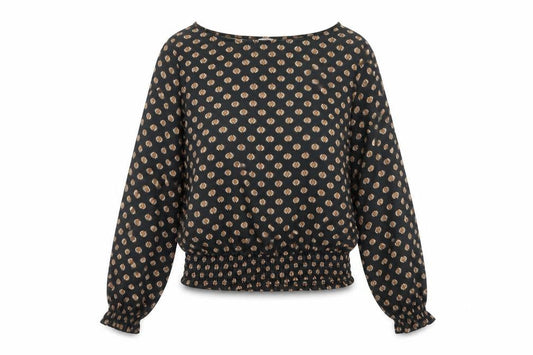 Adele Altman Womens Black Geometric Polyester Basic Blouse Size M Boat Neck