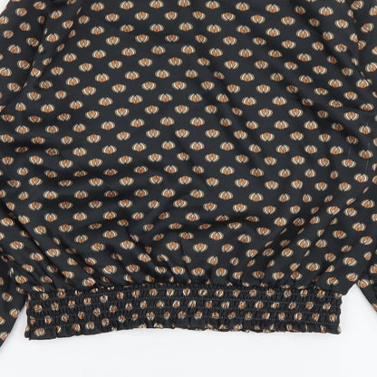 Adele Altman Womens Black Geometric Polyester Basic Blouse Size M Boat Neck