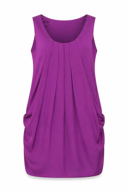West One Womens Purple Polyester Sheath Size 14 Scoop Neck Pullover - Pleat Detail