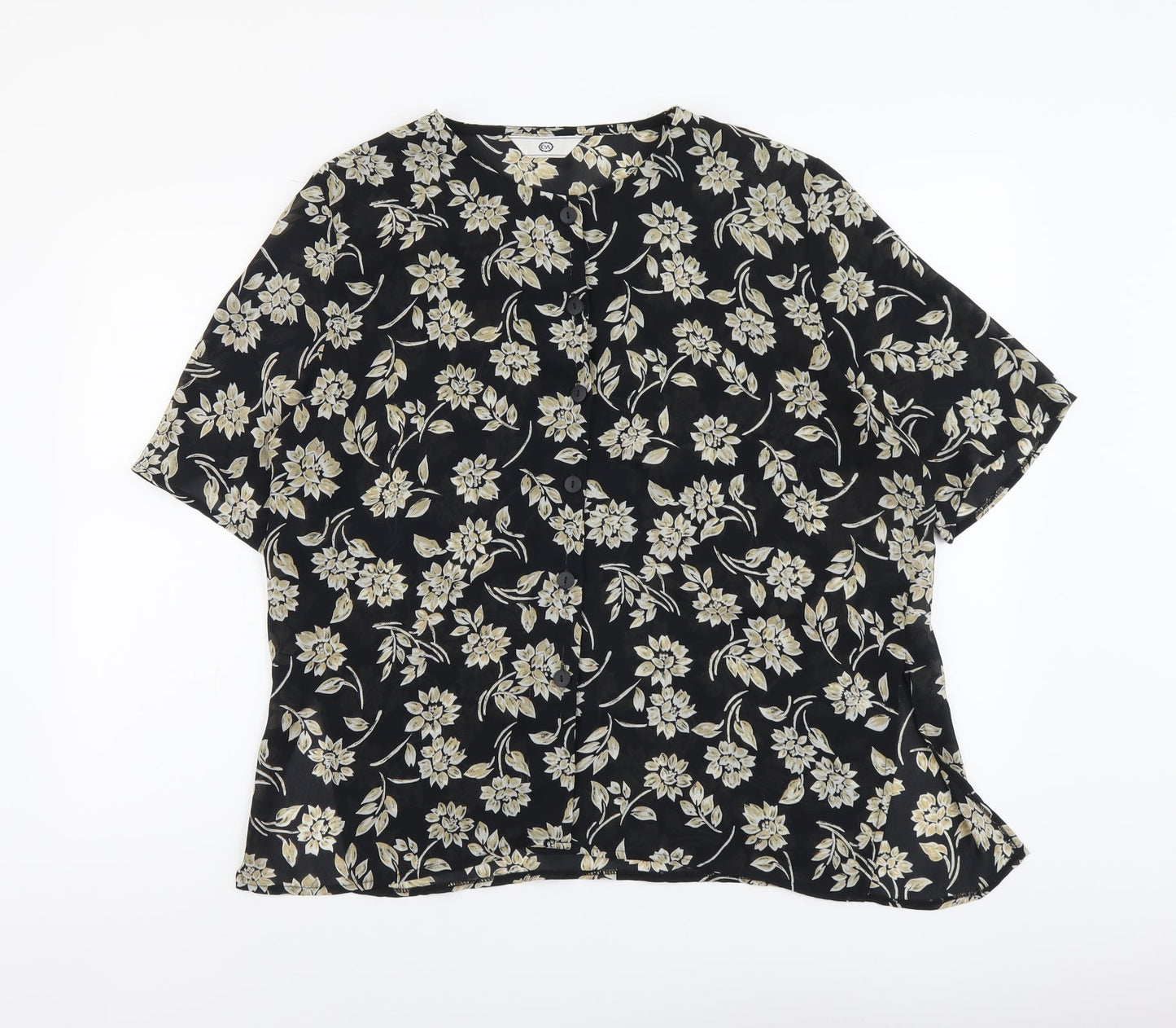 Womens UK Size 14 C&A Black Basic Button-Up