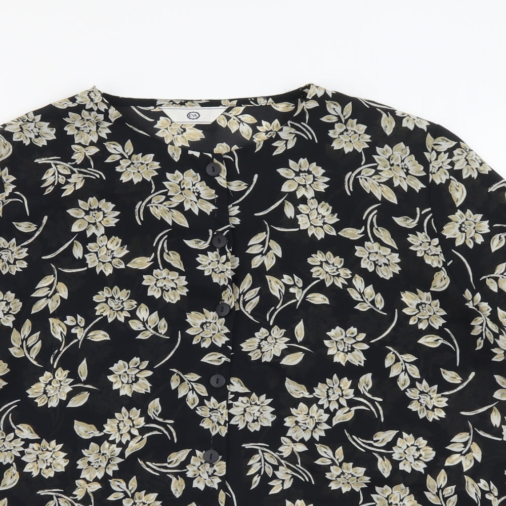Womens UK Size 14 C&A Black Basic Button-Up