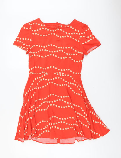 Oasis Womens Orange Geometric Viscose T-Shirt Dress Size 10 Boat Neck Button