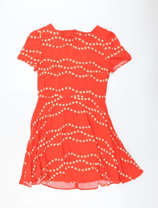 Oasis Womens Orange Geometric Viscose T-Shirt Dress Size 10 Boat Neck Button
