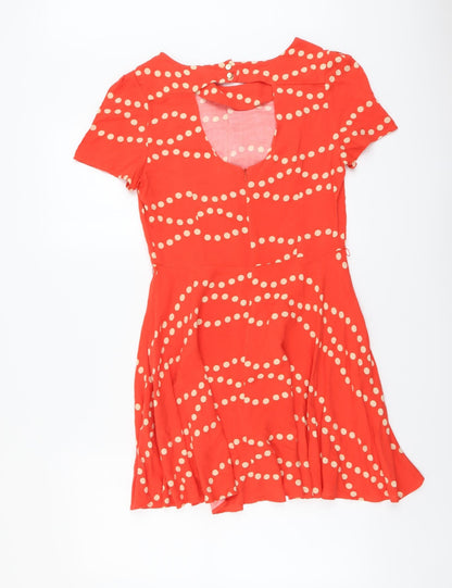 Oasis Womens Orange Geometric Viscose T-Shirt Dress Size 10 Boat Neck Button