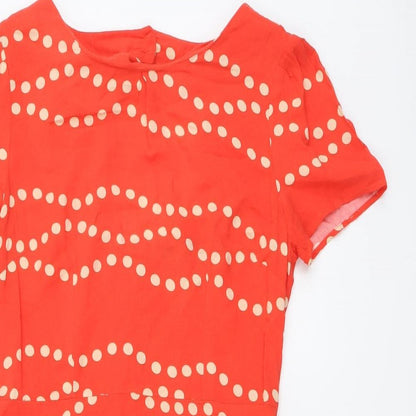 Oasis Womens Orange Geometric Viscose T-Shirt Dress Size 10 Boat Neck Button