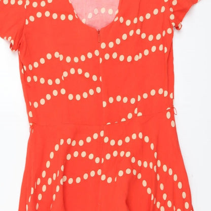 Oasis Womens Orange Geometric Viscose T-Shirt Dress Size 10 Boat Neck Button