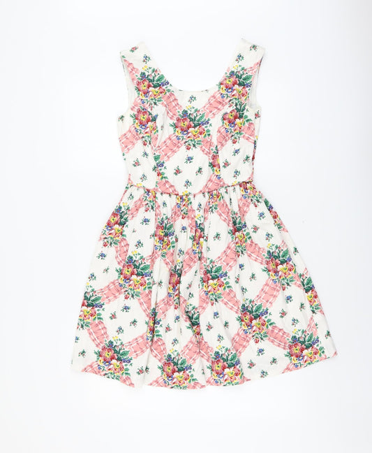 New Look Womens Multicoloured Floral Cotton Fit & Flare Size 10 V-Neck Zip