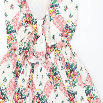 New Look Womens Multicoloured Floral Cotton Fit & Flare Size 10 V-Neck Zip