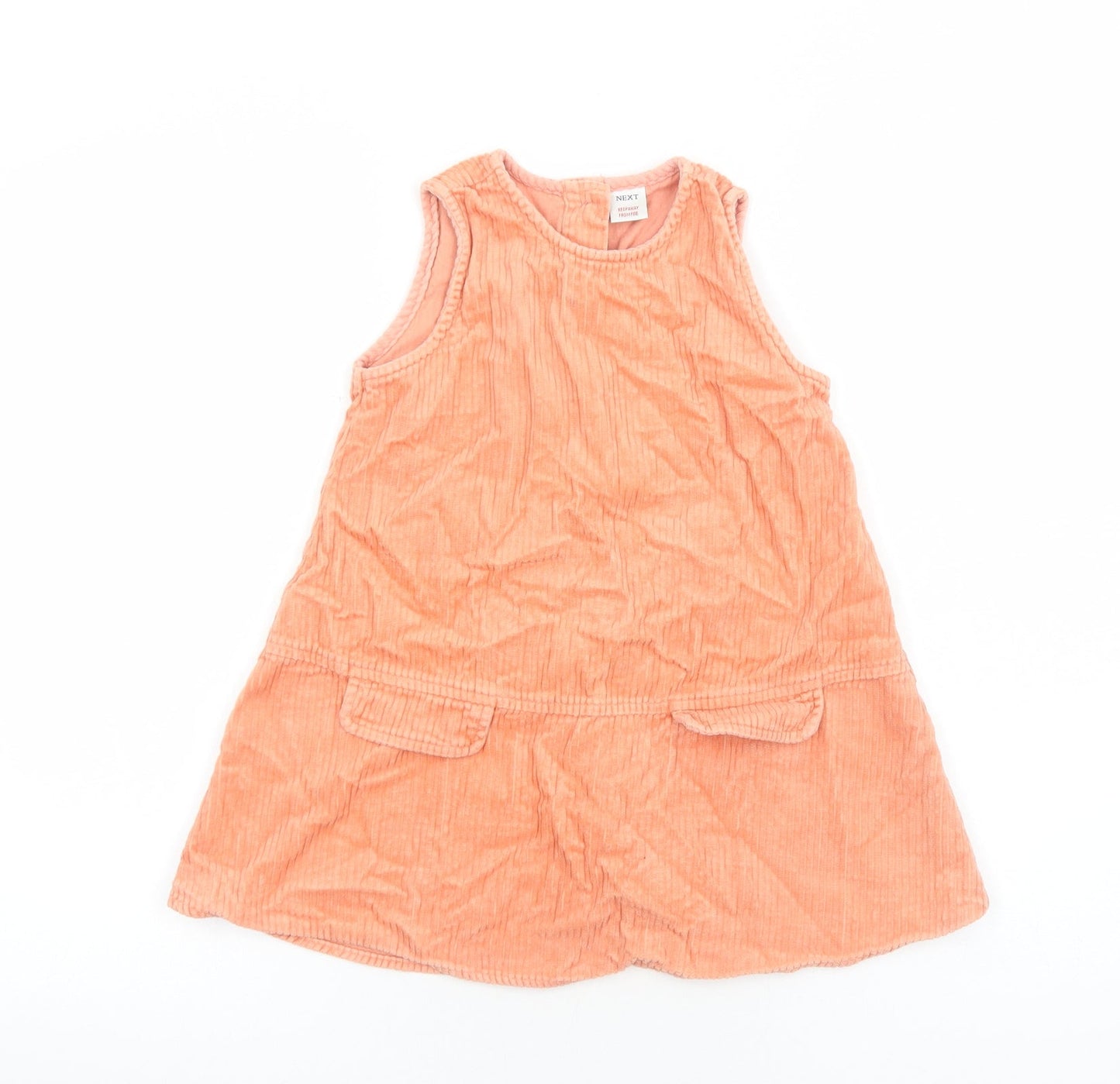 NEXT Girls Orange Cotton A-Line Size 5-6 Years Round Neck Button