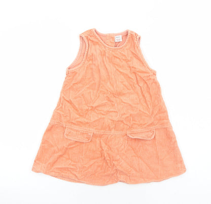 NEXT Girls Orange Cotton A-Line Size 5-6 Years Round Neck Button