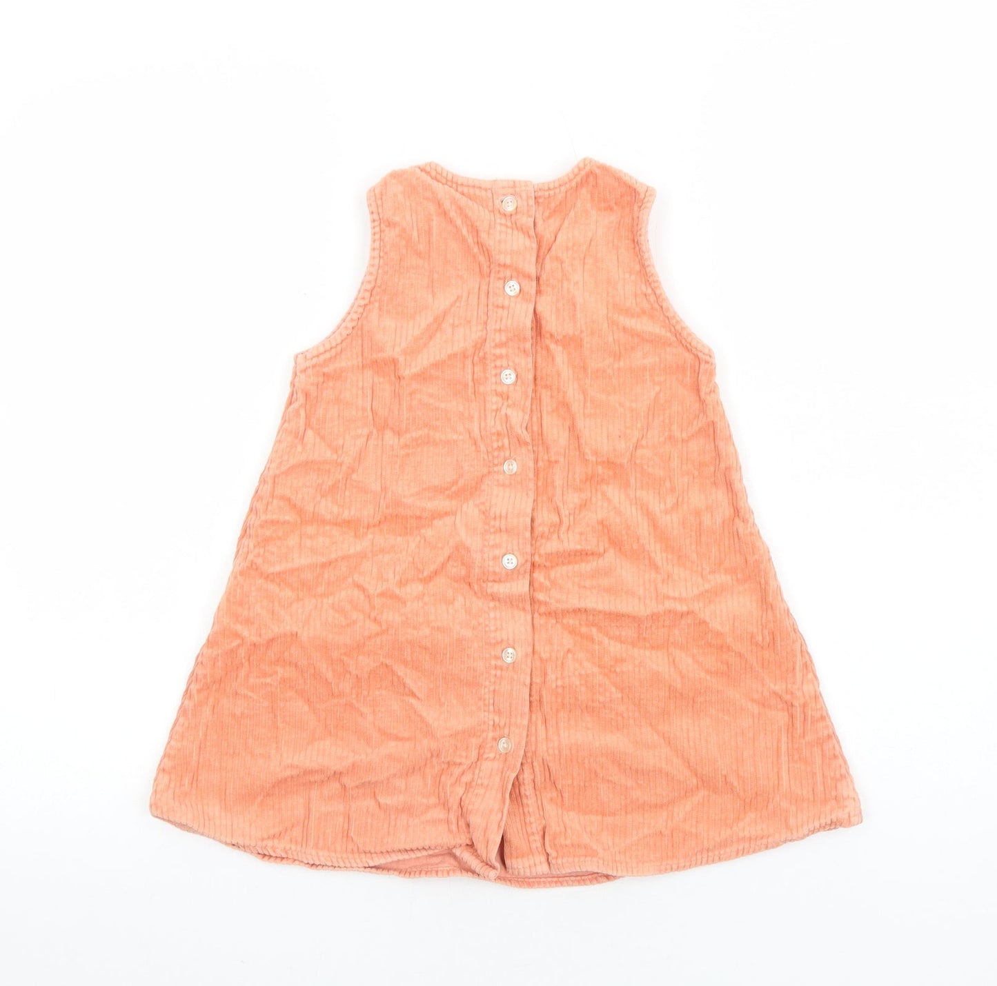 NEXT Girls Orange Cotton A-Line Size 5-6 Years Round Neck Button
