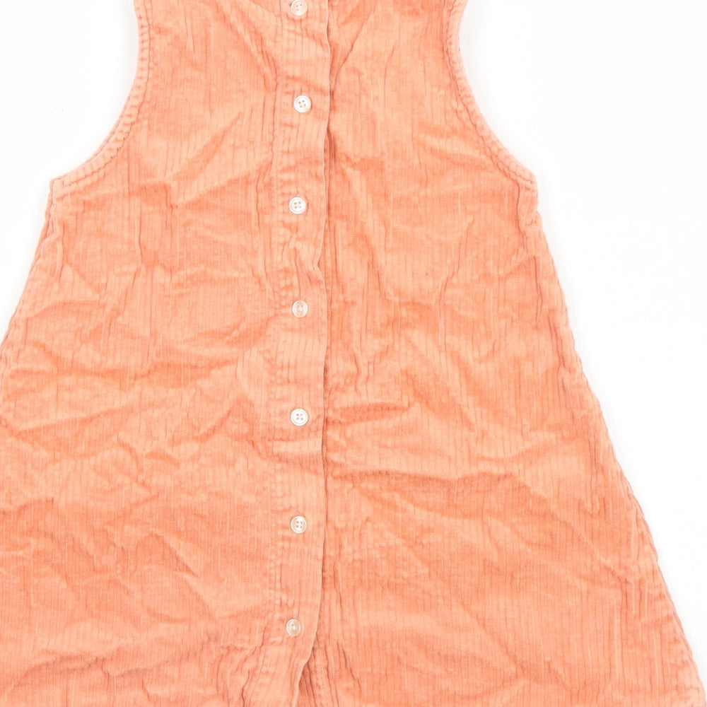 NEXT Girls Orange Cotton A-Line Size 5-6 Years Round Neck Button