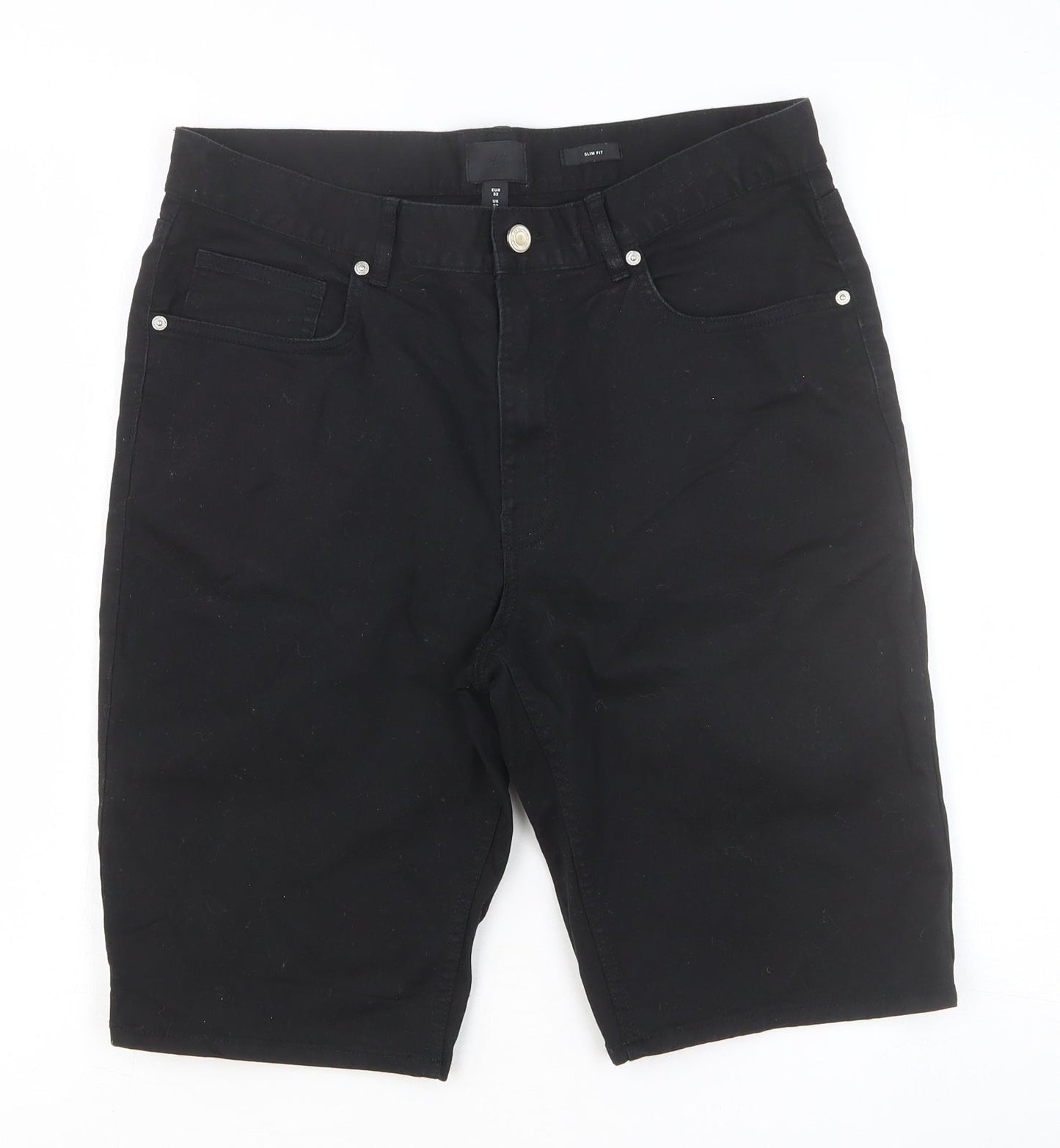 H&M Womens Black Cotton Chino Shorts Size 32 in Slim Button