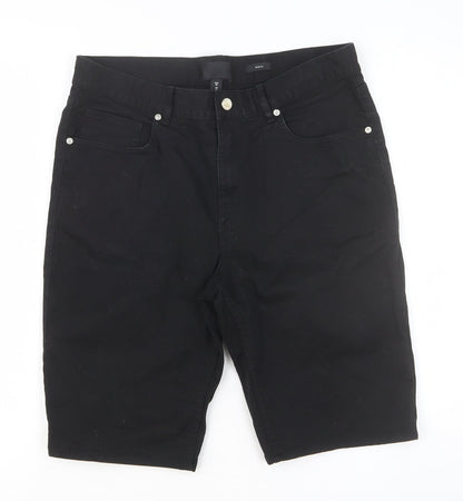 H&M Womens Black Cotton Chino Shorts Size 32 in Slim Button
