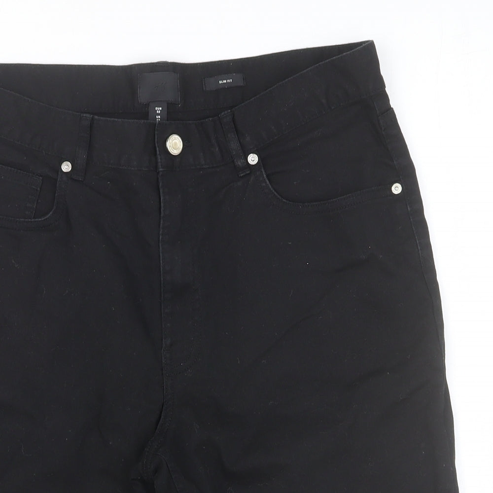 H&M Womens Black Cotton Chino Shorts Size 32 in Slim Button