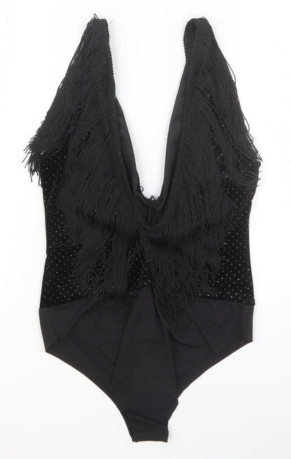 Zara Womens Black Polyester Bodysuit One-Piece Size M Button