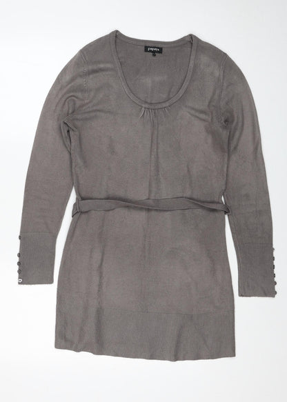 Papaya Womens Grey Acrylic Jumper Dress Size 12 Scoop Neck Pullover