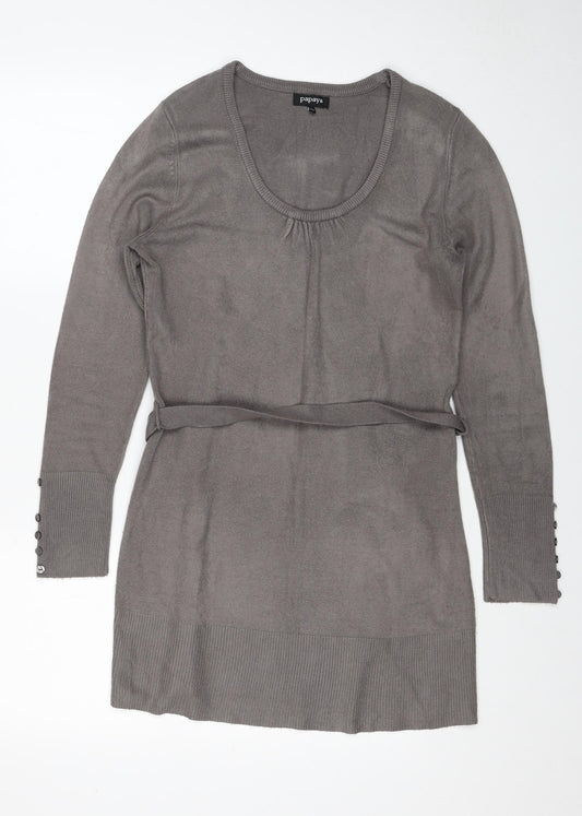 Papaya Womens Grey Acrylic Jumper Dress Size 12 Scoop Neck Pullover