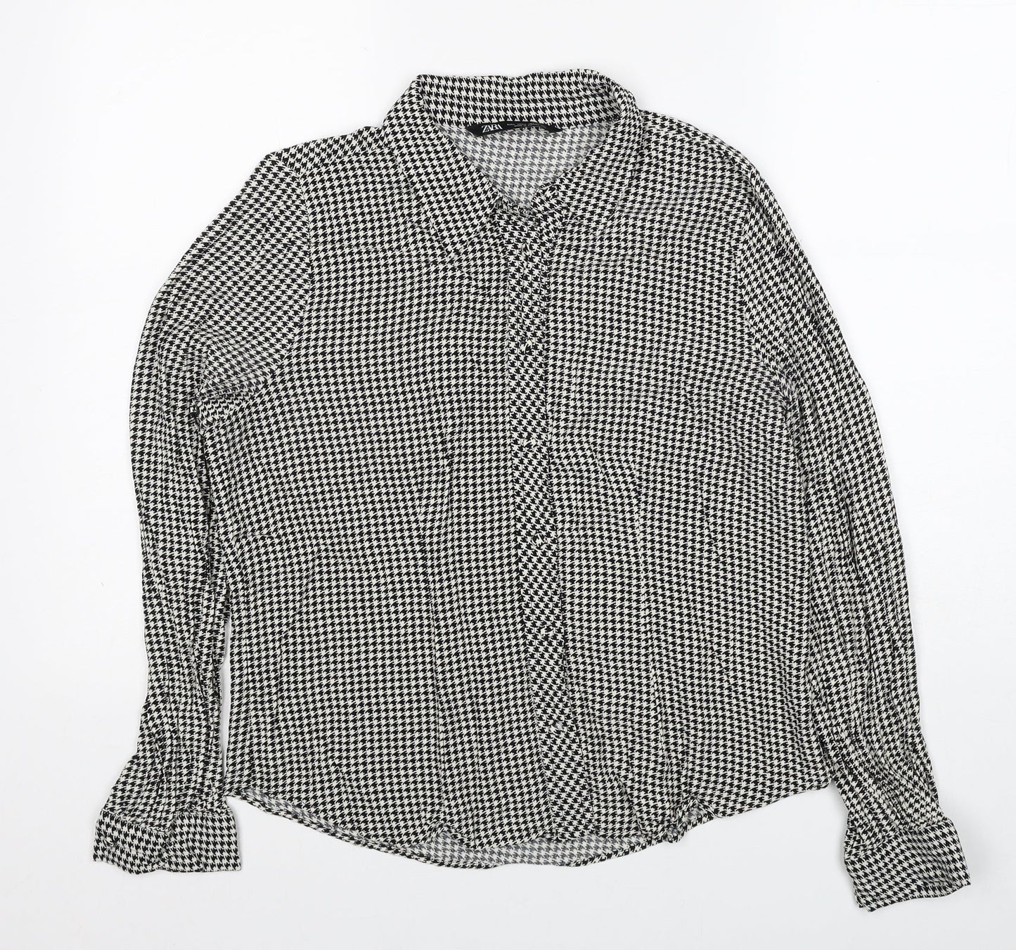 Womens UK Size L Zara Black Basic Button-Up
