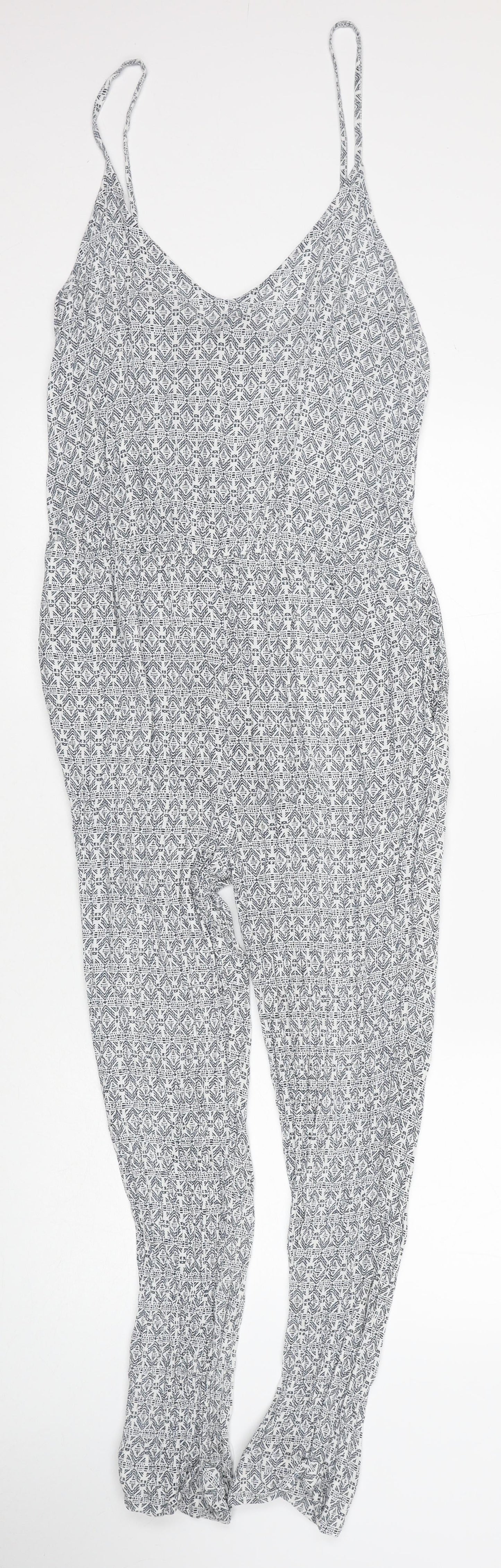 Zara Womens Blue Geometric Viscose Jumpsuit One-Piece Size M Pullover