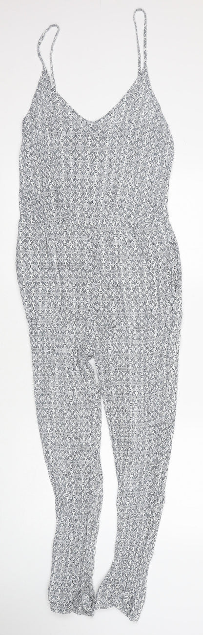 Zara Womens Blue Geometric Viscose Jumpsuit One-Piece Size M Pullover