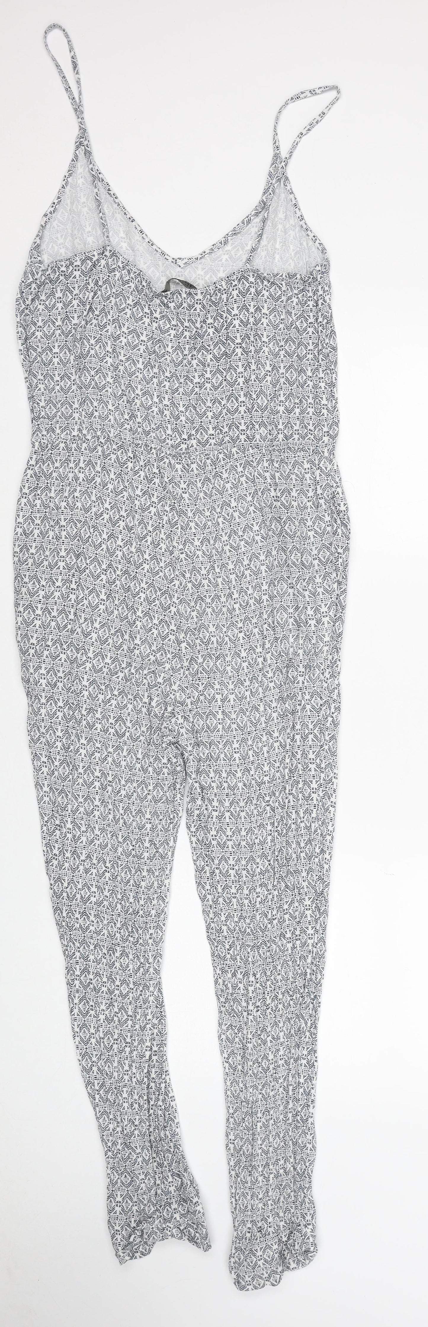 Zara Womens Blue Geometric Viscose Jumpsuit One-Piece Size M Pullover