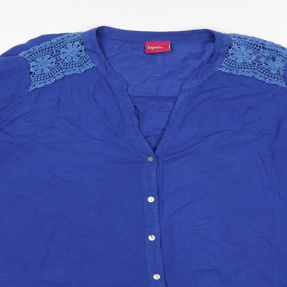 Womens UK Size S Together Blue Basic Button-Up