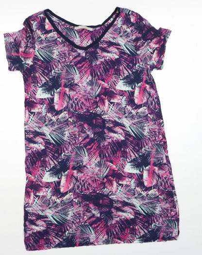 George Womens Purple Geometric Viscose Shift Size 10 V-Neck Pullover