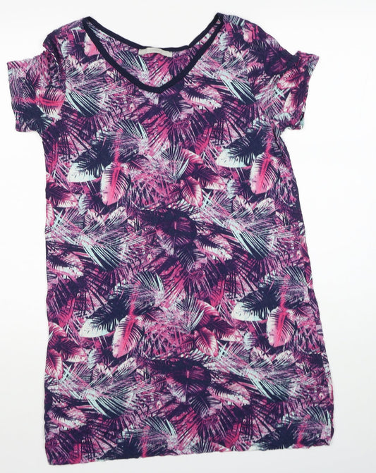 George Womens Purple Geometric Viscose Shift Size 10 V-Neck Pullover