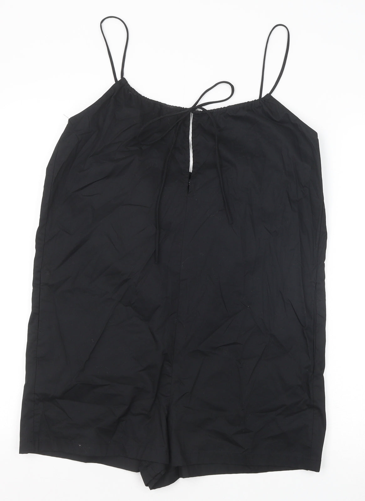 Zara Womens Black 100% Cotton Playsuit One-Piece Size M Tie