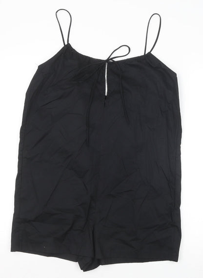 Zara Womens Black 100% Cotton Playsuit One-Piece Size M Tie