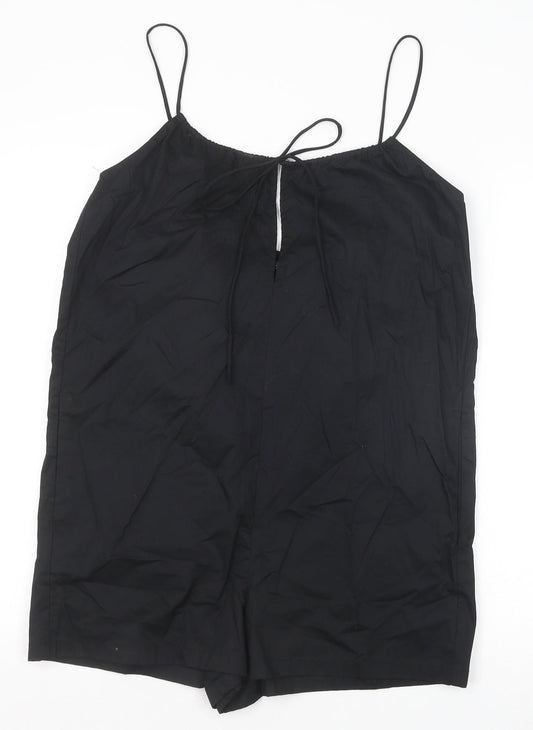 Zara Womens Black 100% Cotton Playsuit One-Piece Size M Tie