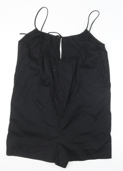 Zara Womens Black 100% Cotton Playsuit One-Piece Size M Tie