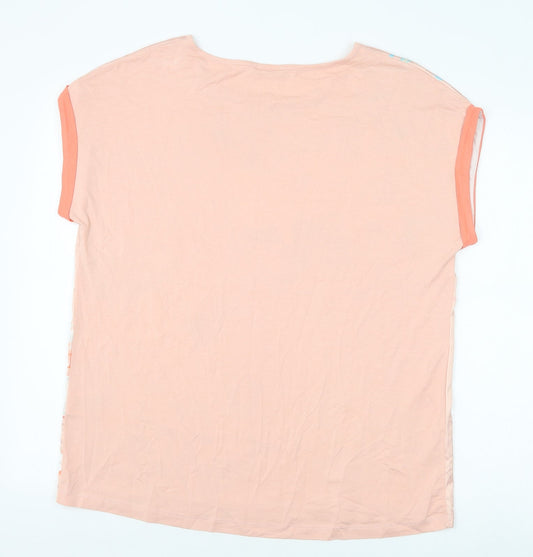 Damart Womens Orange Floral Polyester Basic Blouse Size 14 Scoop Neck