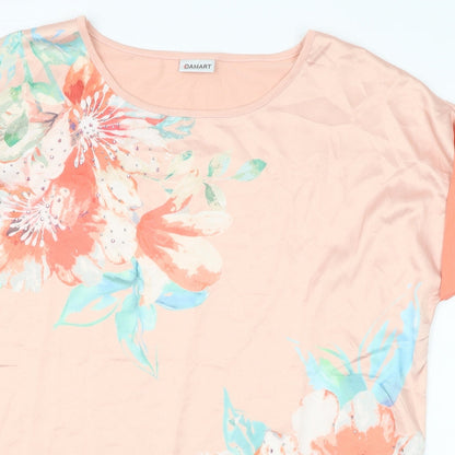 Damart Womens Orange Floral Polyester Basic Blouse Size 14 Scoop Neck