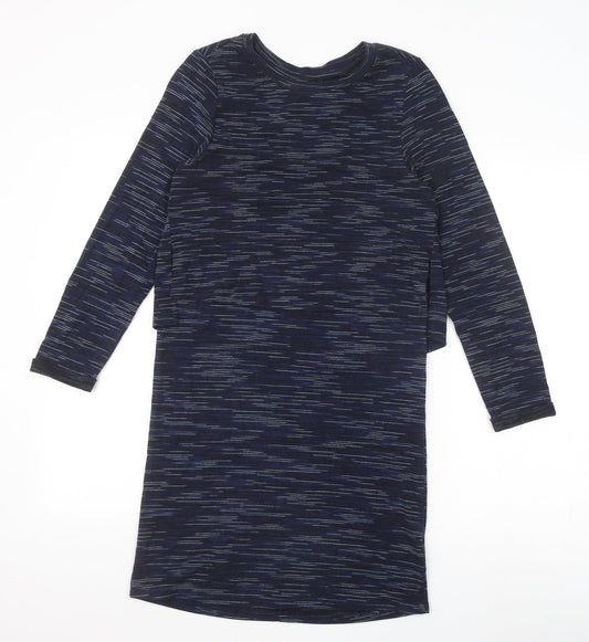 Topshop Womens Blue Striped Viscose T-Shirt Dress Size 8 Round Neck Pullover