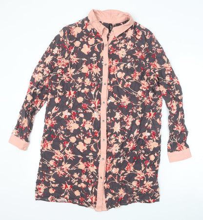 Smash Womens Grey Floral Viscose Shirt Dress Size M Collared Button