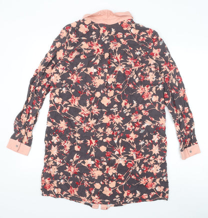 Smash Womens Grey Floral Viscose Shirt Dress Size M Collared Button