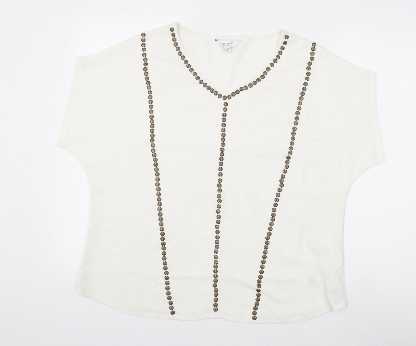 Nightingales Womens White Polyester Basic Blouse Size 16 V-Neck