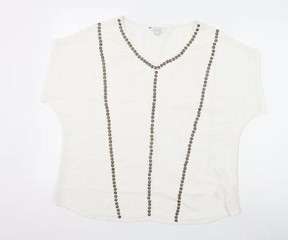 Nightingales Womens White Polyester Basic Blouse Size 16 V-Neck