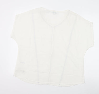 Nightingales Womens White Polyester Basic Blouse Size 16 V-Neck