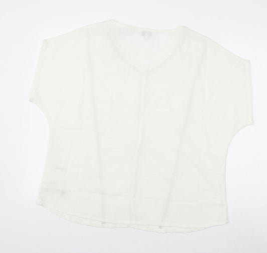 Nightingales Womens White Polyester Basic Blouse Size 16 V-Neck