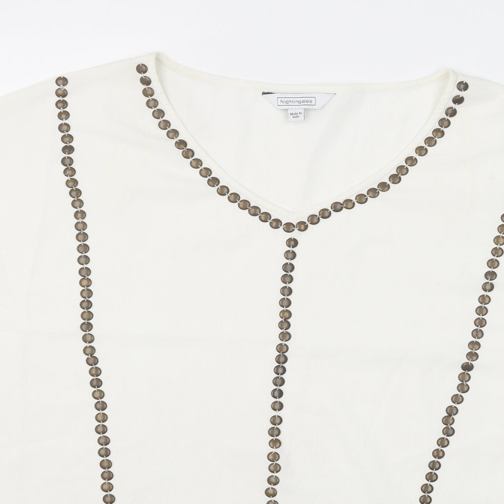 Nightingales Womens White Polyester Basic Blouse Size 16 V-Neck