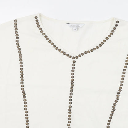 Nightingales Womens White Polyester Basic Blouse Size 16 V-Neck