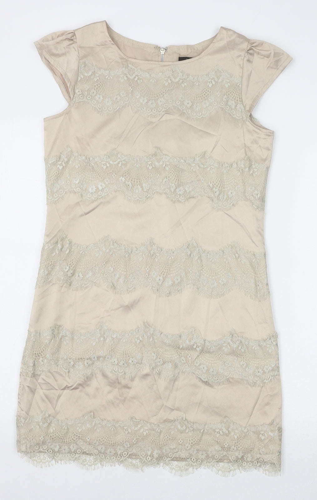 AX Paris Womens Gold Polyester Shift Size 10 Boat Neck Zip - Lace Detail