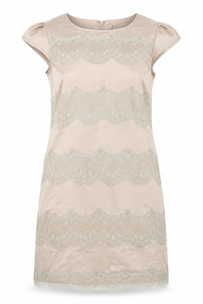 AX Paris Womens Gold Polyester Shift Size 10 Boat Neck Zip - Lace Detail