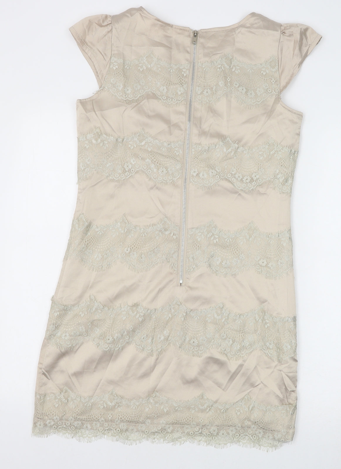 AX Paris Womens Gold Polyester Shift Size 10 Boat Neck Zip - Lace Detail