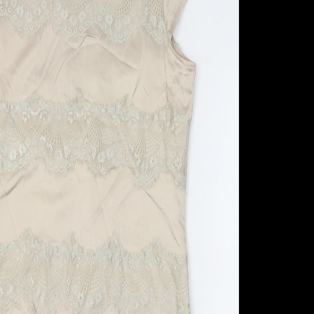 AX Paris Womens Gold Polyester Shift Size 10 Boat Neck Zip - Lace Detail