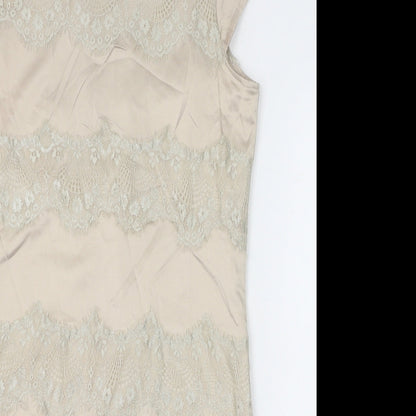 AX Paris Womens Gold Polyester Shift Size 10 Boat Neck Zip - Lace Detail